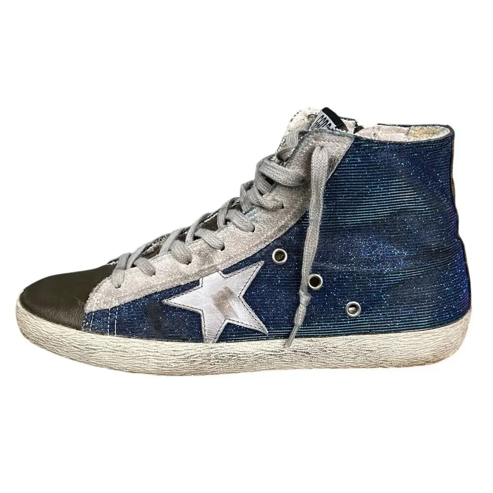 Golden Goose Francy Star Iridescent Blue High Top Sneaker Size 40 US 10